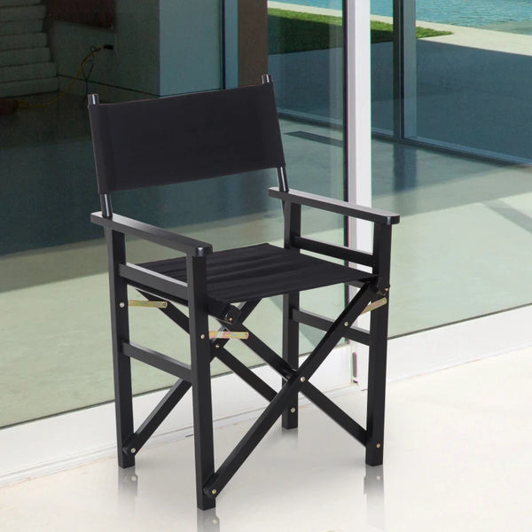 Black Folding Directors Chair with Beech Wooden Frame