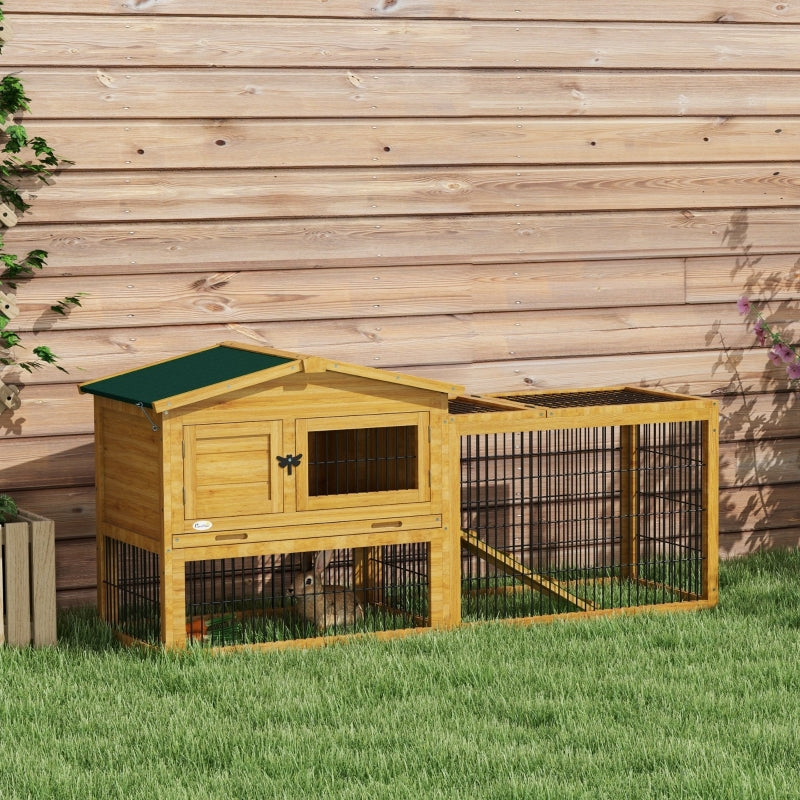 Yellow Wooden Rabbit Hutch with Outdoor Run