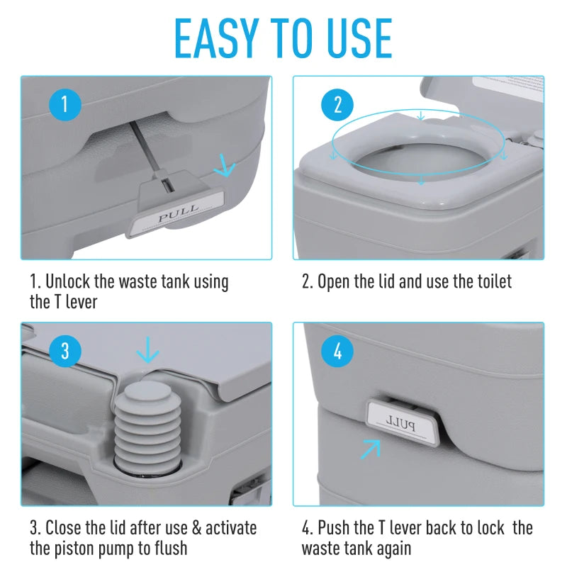 Portable Grey Camping Toilet with 2 Detachable Tanks