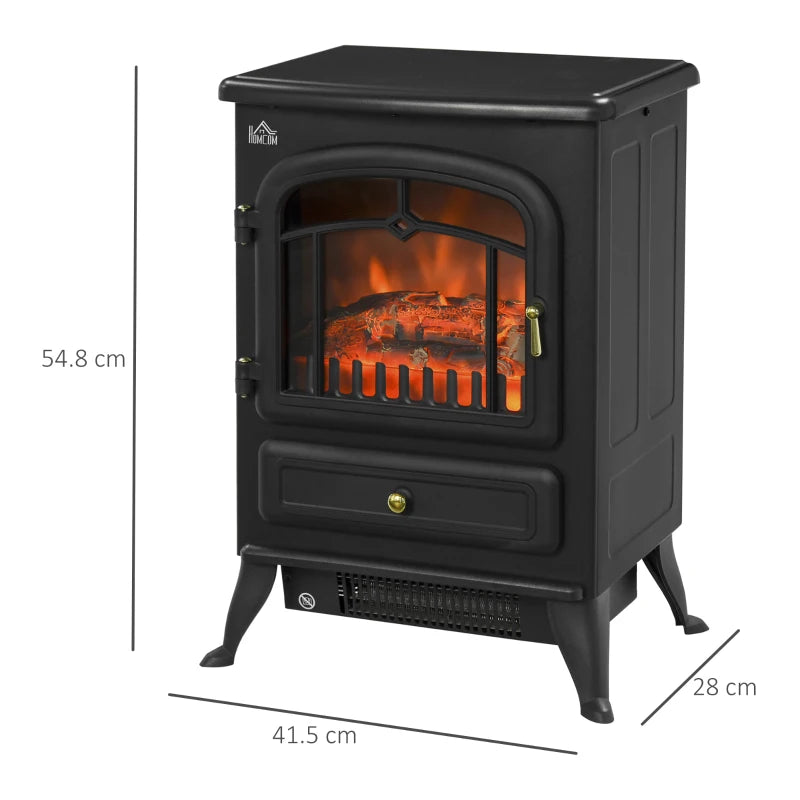 Black Electric Fireplace Heater with Glass View and Wood Burning Flame Effect