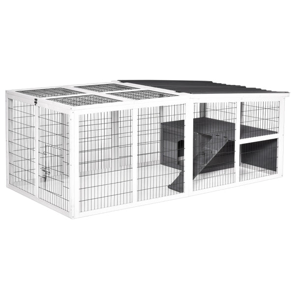 Grey Wooden Rabbit Run with Openable Roof and Ramp - 200L x 100W x 75H cm