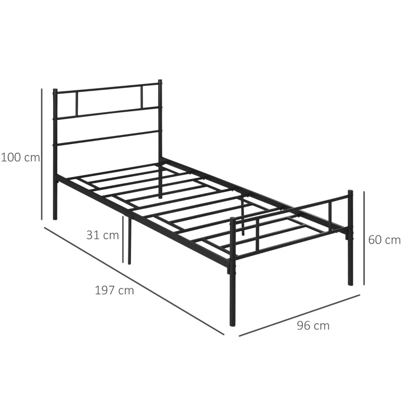 Black Metal Single Bed Frame with Storage Space