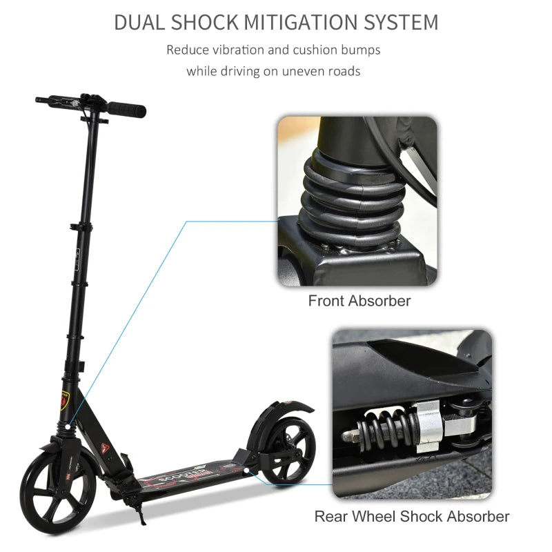 Black Aluminium Folding Kick Scooter for Teens and Adults