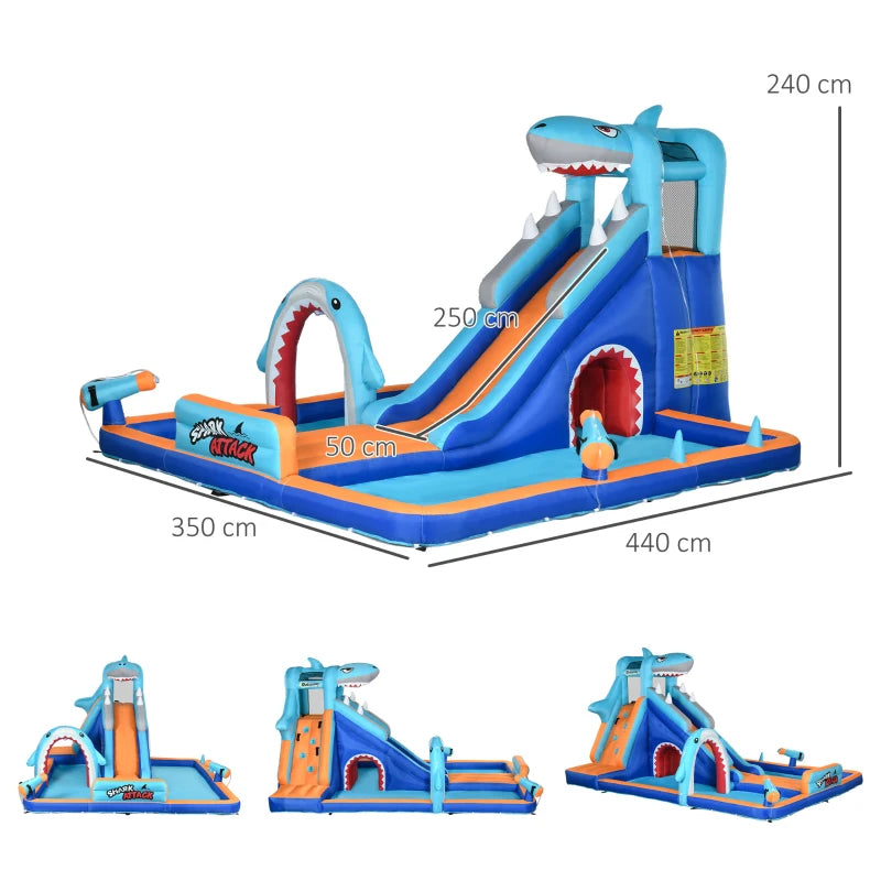 Shark-Themed Inflatable Water Park with Slide & Pool for Kids 3-8, Blue