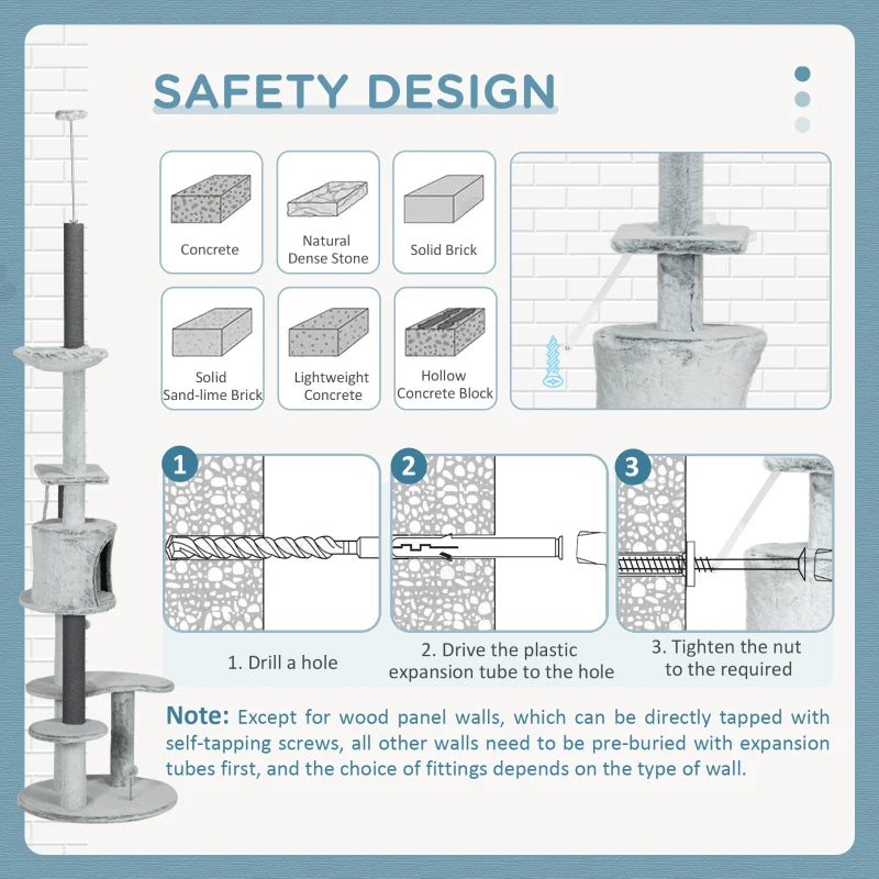 Grey Adjustable Cat Tree with Scratching Posts & Hammock