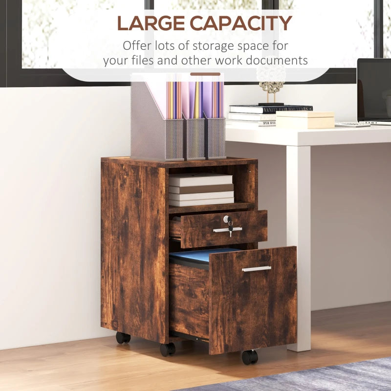 Wood-Effect 2-Drawer Filing Cabinet with Wheels