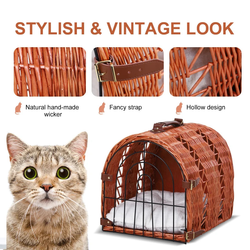 Medium Natural Tone Wicker Cat Travel Carrier