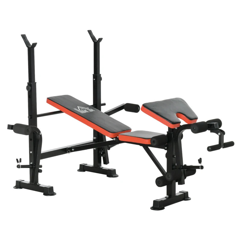 Adjustable Weight Bench with Leg Developer and Barbell Rack - Black