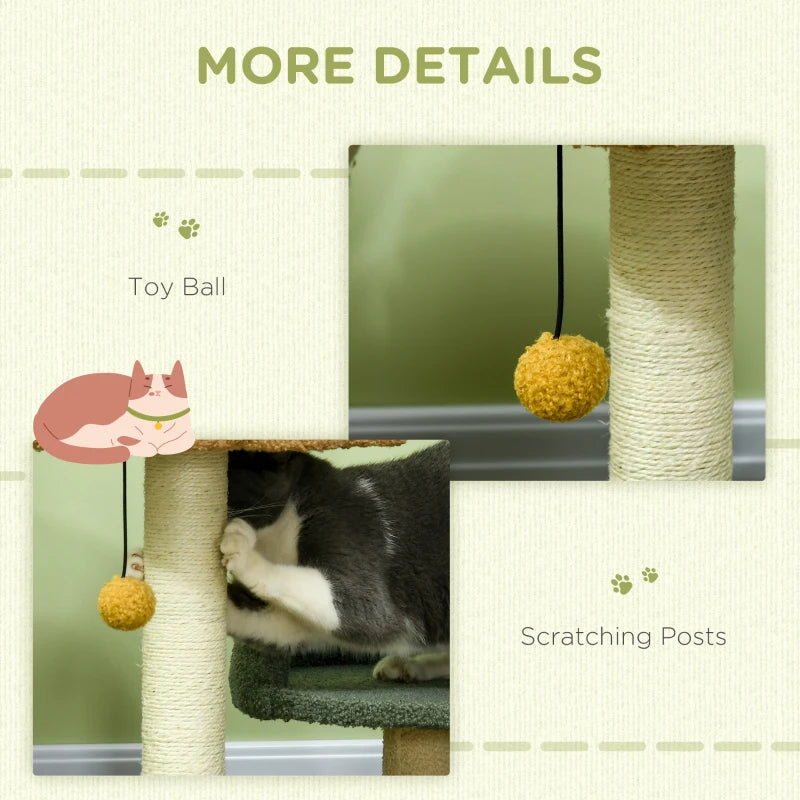 52cm Small Cat Tree with Scratching Posts, Beds, Toy Ball - Grey