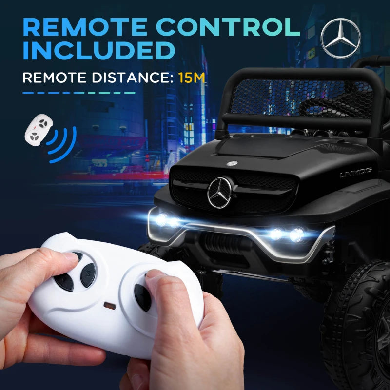 Black Kids Electric Ride-On Car with Remote Control - Mercedes-Benz Unimog Style