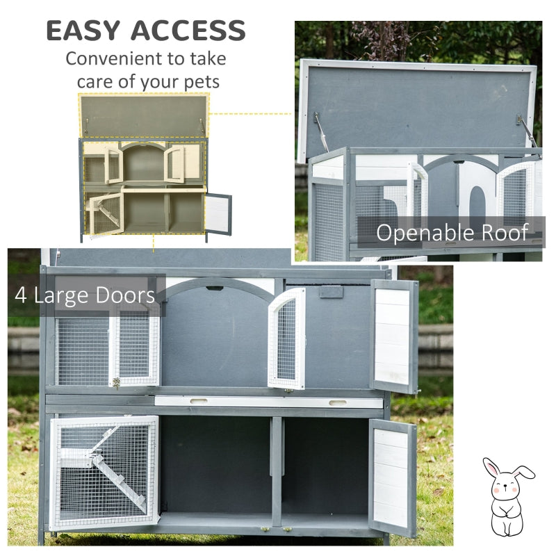 Grey 2 Tier Outdoor Rabbit Hutch with Ramp and Openable Roof