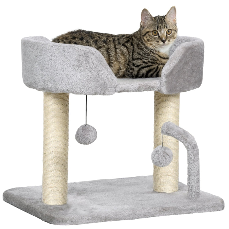 Cat Tree with Toy Balls and Scratching Post - Light Grey