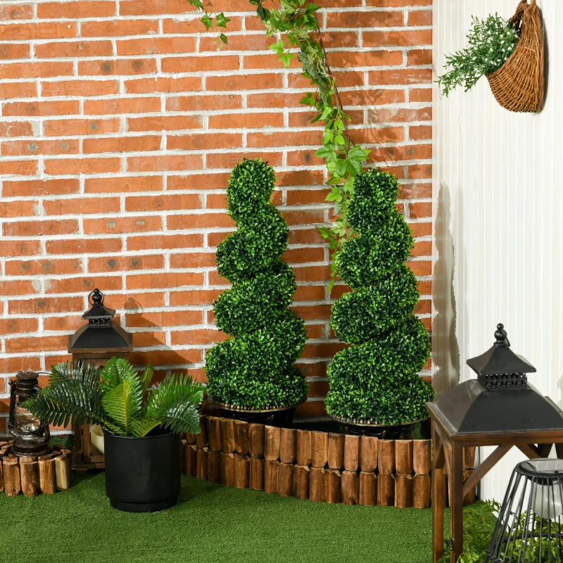 Set of 2 Green Spiral Boxwood Topiary Trees with Pots, 90cm - Indoor Outdoor Decor