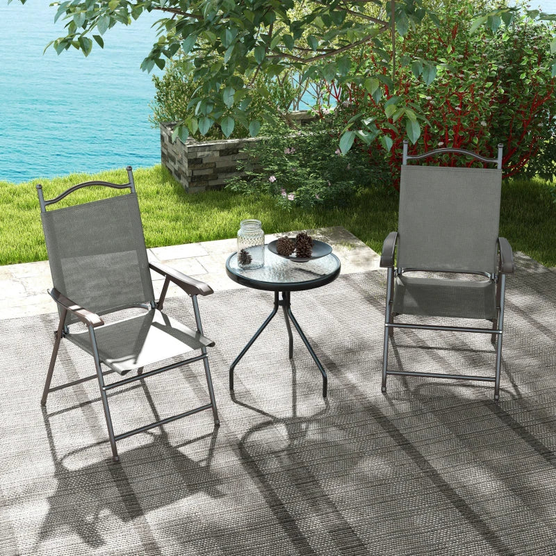 Dark Grey Folding Garden Chairs with Mesh Seats - Set of 2