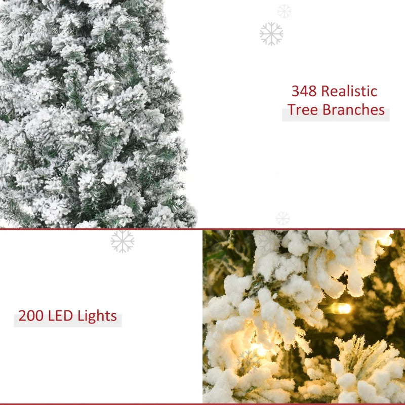 5FT Snow Flocked Christmas Tree with Warm White LED Lights, Green