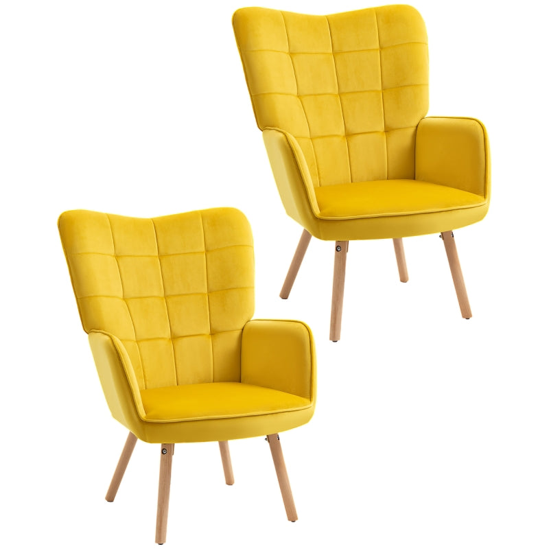 Yellow Velvet Wingback Armchair Set of 2