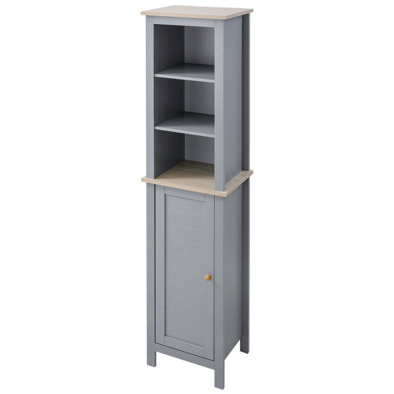 Grey Bathroom Storage Cabinet with 3 Tier Shelf and Cupboard