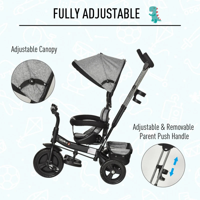 Grey 2-in-1 Cloth Tricycle Stroller for Toddlers
