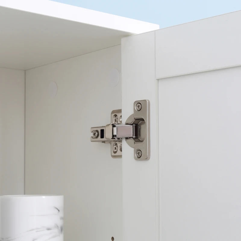 White Tall Bathroom Storage Cabinet with Mirror