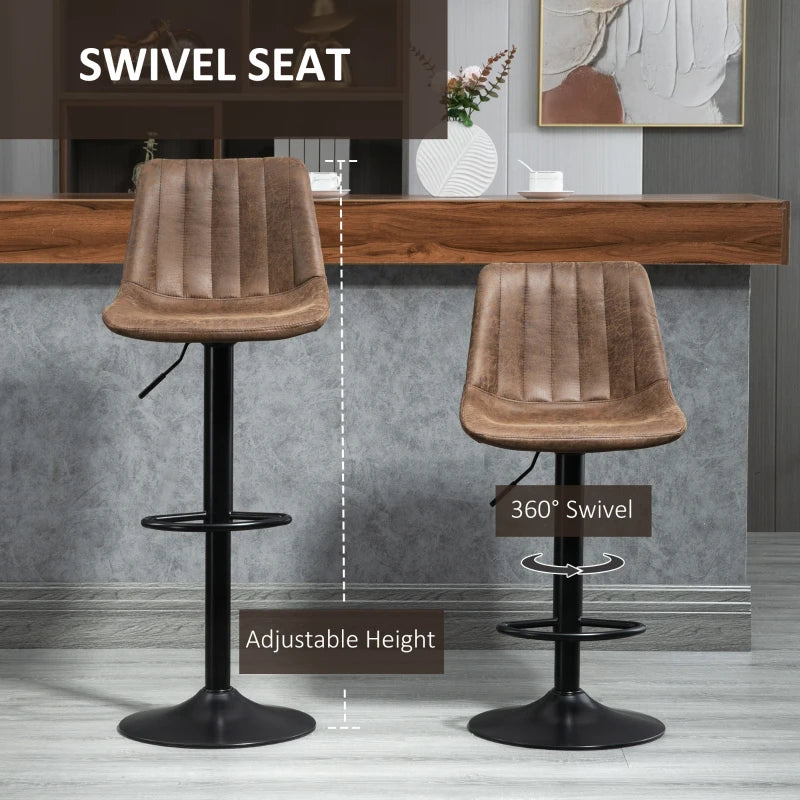 Brown Swivel Bar Stools Set of 2 - Adjustable Counter Height Dining Chairs