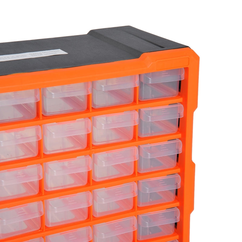 60-Drawer Clear Orange Wall Mount Parts Organizer