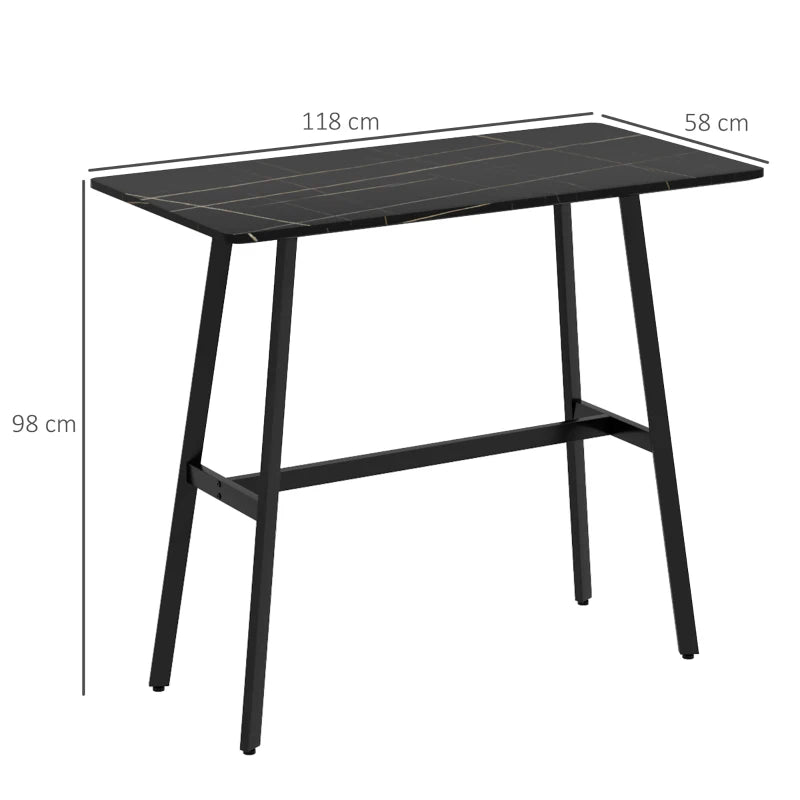 Modern Black Metal Frame Bar Table with Faux Marble Top - Pub Table for 4