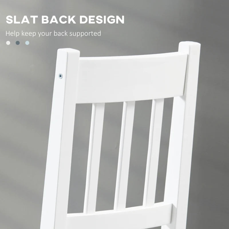 White Slat Back Dining Chairs Set of 4, Pine Wood Kitchen Furniture