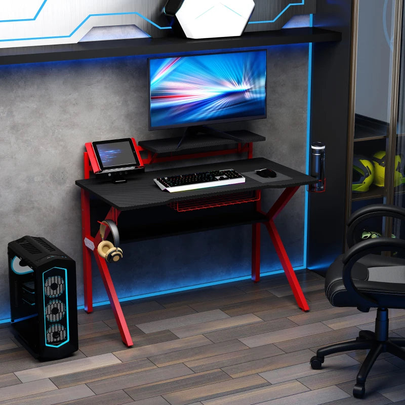 Red Gaming Desk with Monitor Stand and Accessories, 120cm