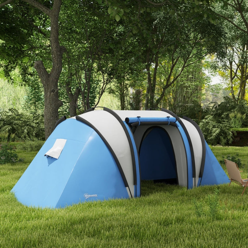 Blue 2-Bedroom Waterproof Camping Tent for Family Fishing and Hiking