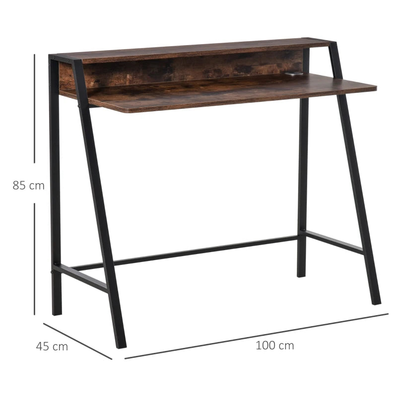 Rustic Brown Home Office Writing Desk with Storage Shelf - 100 x 45 cm