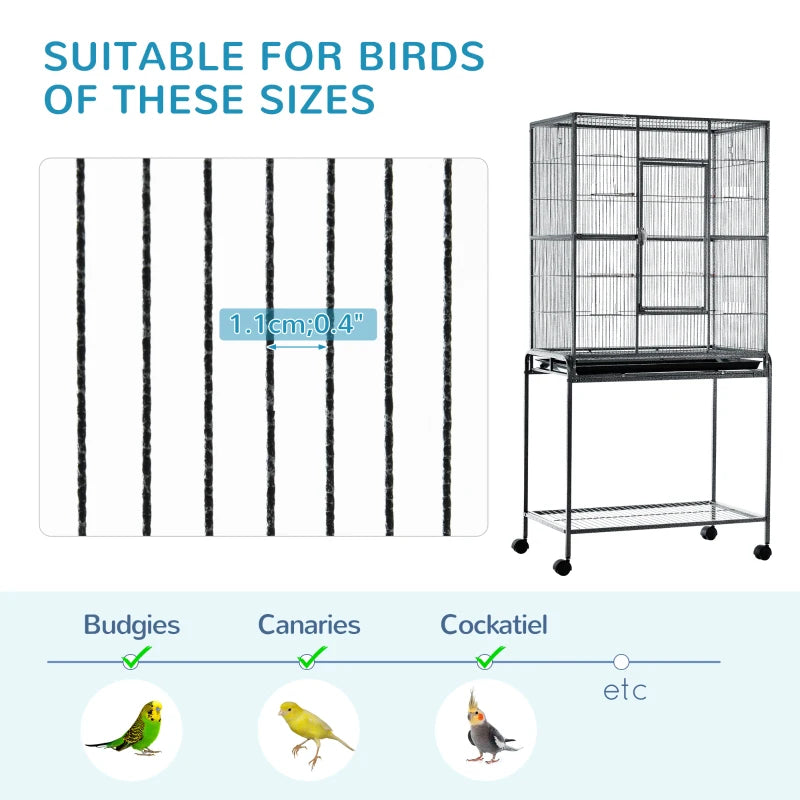 Metal Bird Cage for Parakeets - Canary Cage with Stand & Storage - Blue