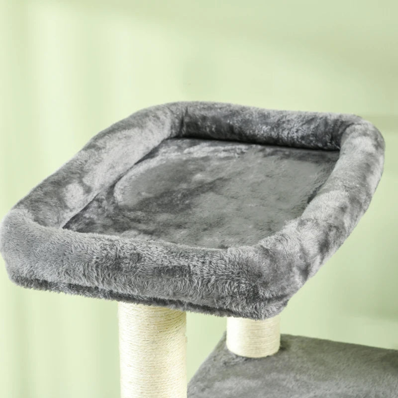 Modern Grey Cat Tree with Bed, Perches, Scratching Posts - 184cm