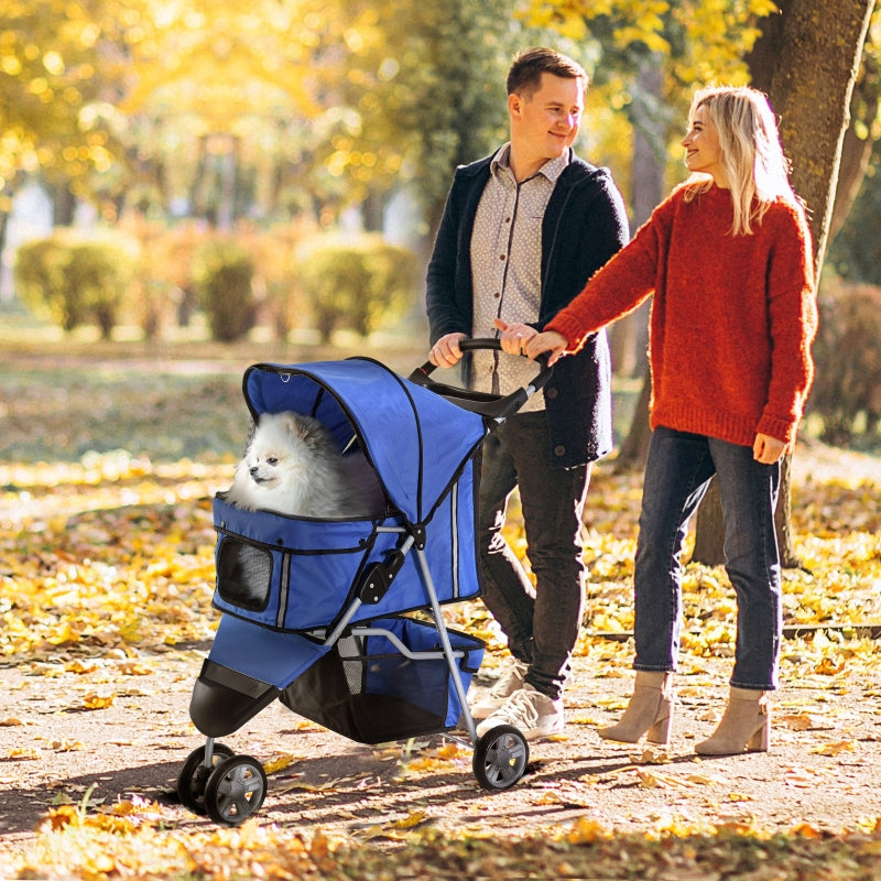 Blue Pet Travel Stroller for Small Dogs - 3-Wheel Puppy Carrier