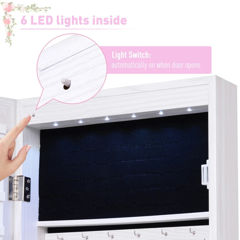 White LED Mirror Jewelry Cabinet Organizer