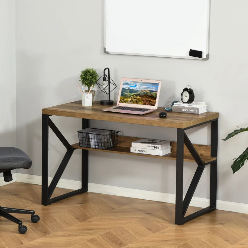 Modern Black Brown Wood Effect Computer Desk with Storage Shelf