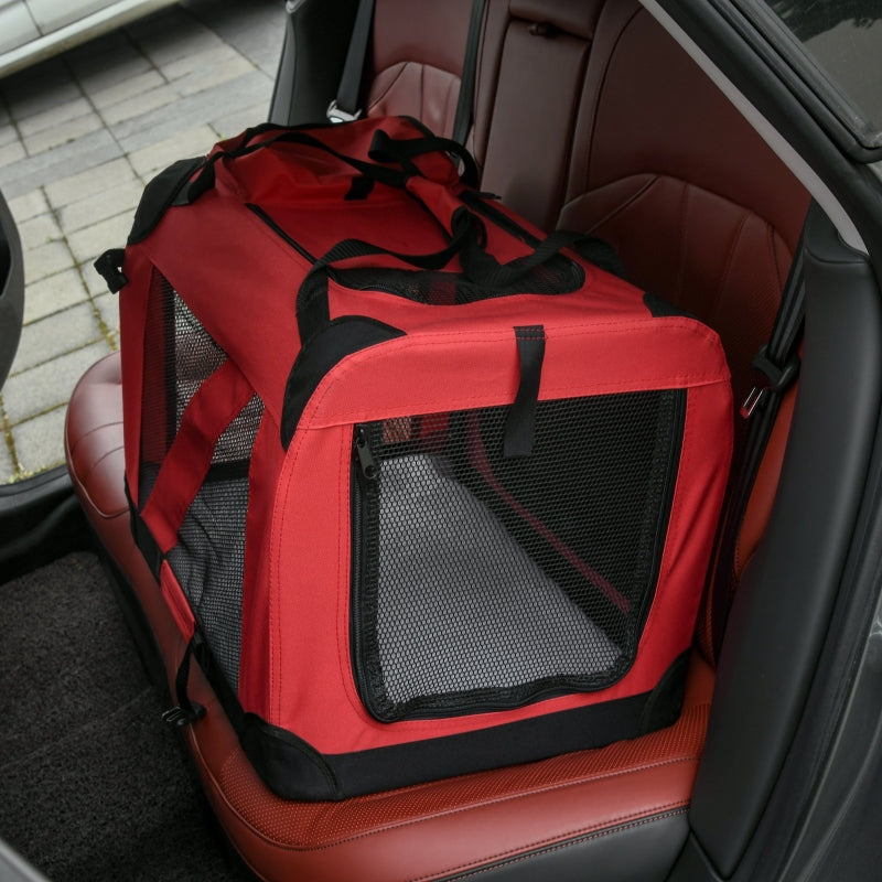 Red Foldable Pet Carrier for Small Pets - Portable Soft-Sided Travel Crate