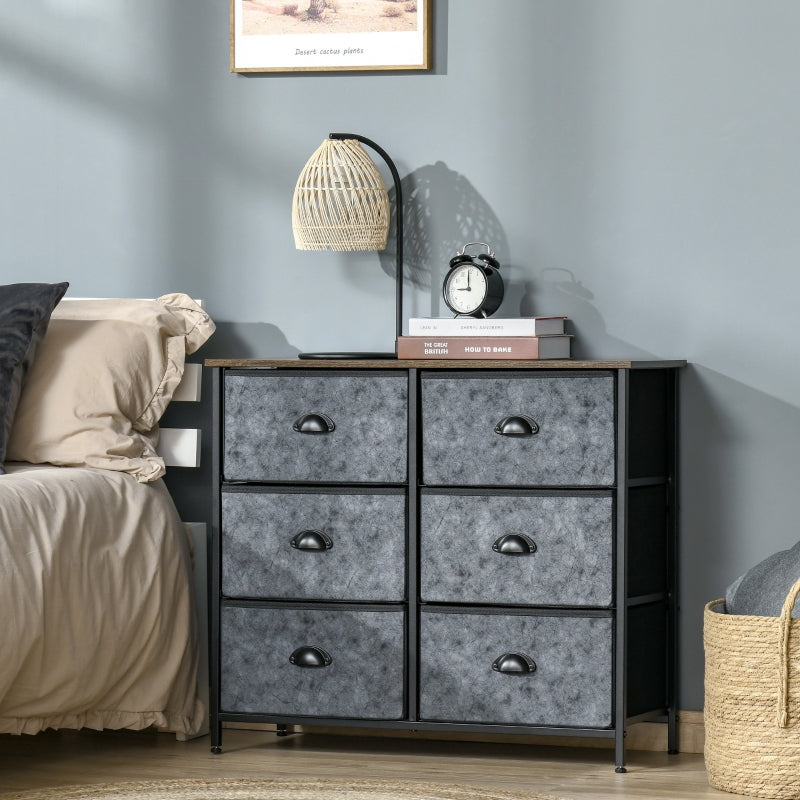 6-Drawer Fabric Dresser Storage Cabinet - Grey/Black