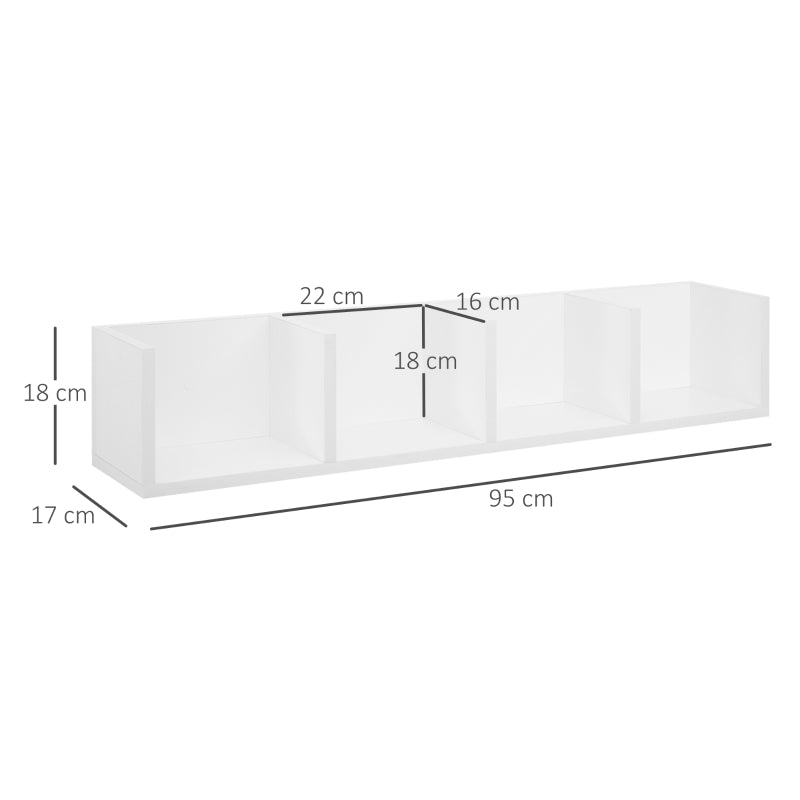 White Wall Mount Media Storage Rack with 4 Cubes