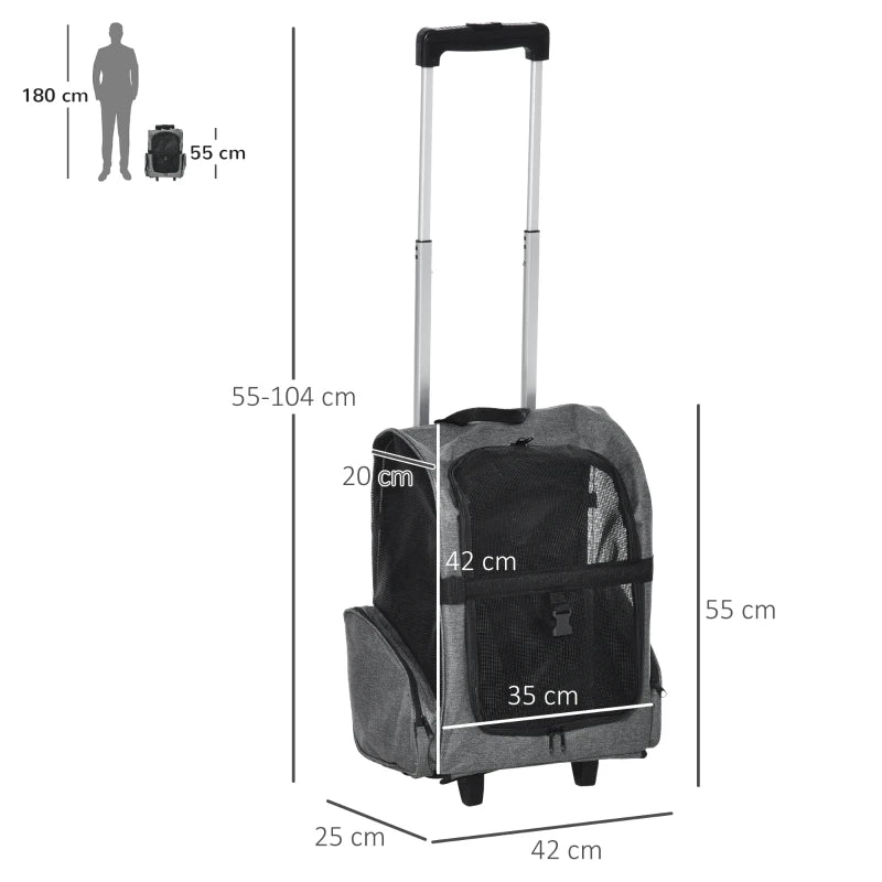 Grey Pet Travel Backpack with Trolley and Telescopic Handle