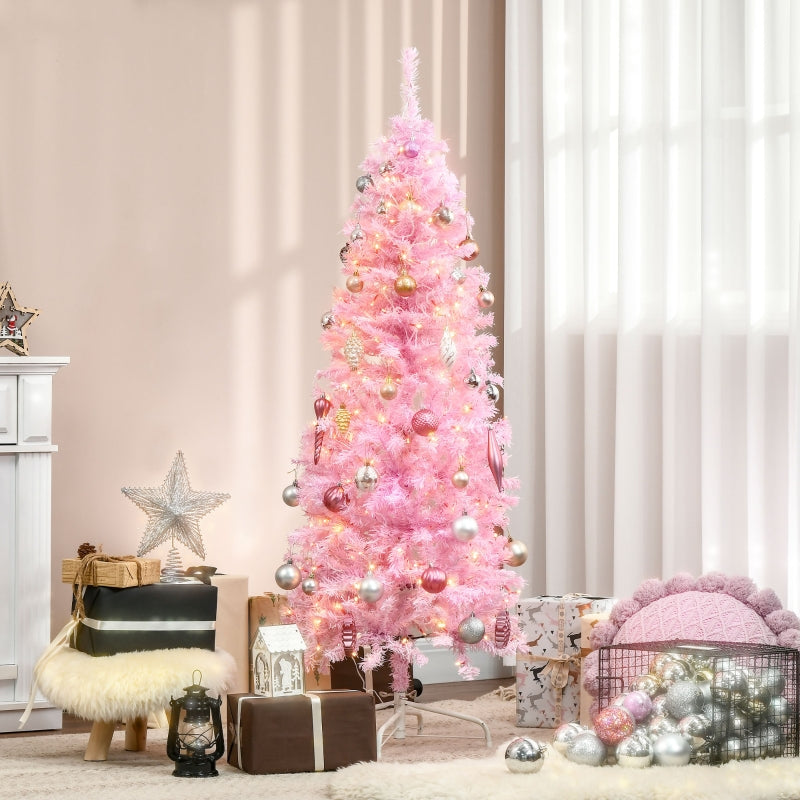 5FT Pink Prelit Pencil Slim Christmas Tree, 250 Warm White LED Lights, 408 Tips