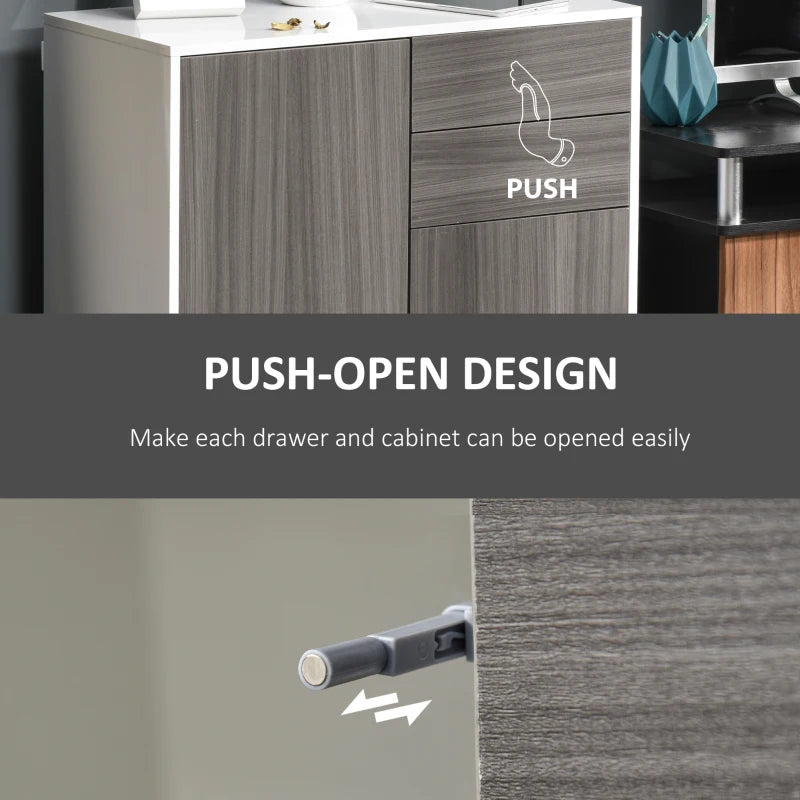 Grey High Gloss Sideboard with Push-Open Design and 2 Drawers
