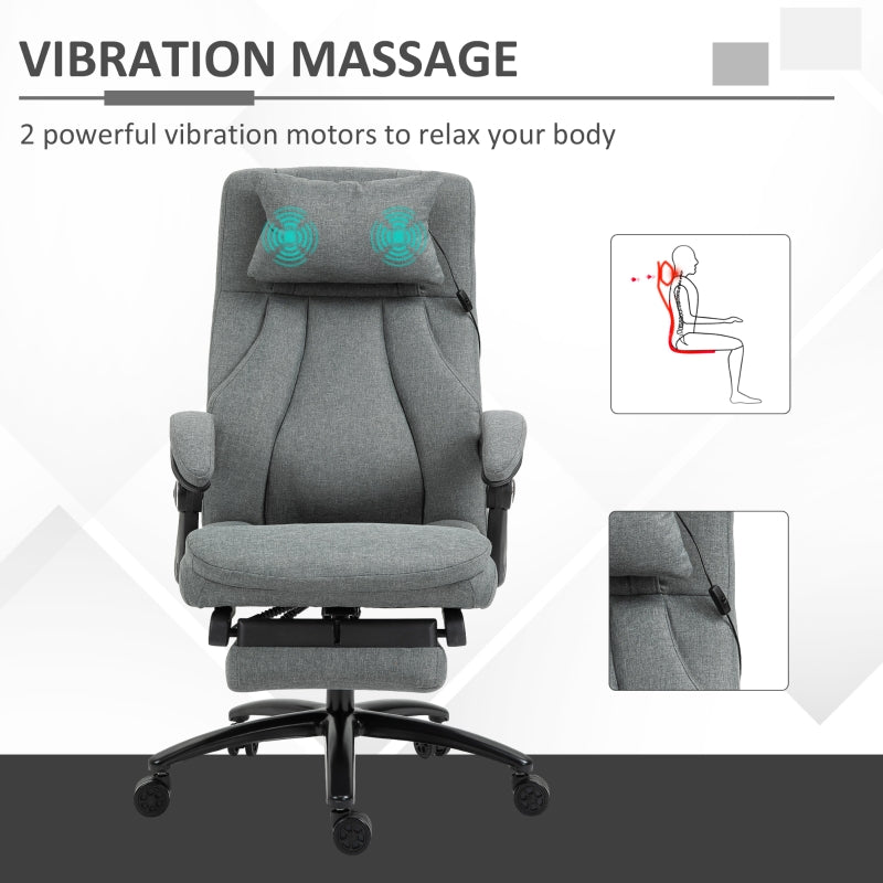 Grey Fabric Office Chair with Massage Pillow, USB Power, Footrest - High Back, 360° Swivel