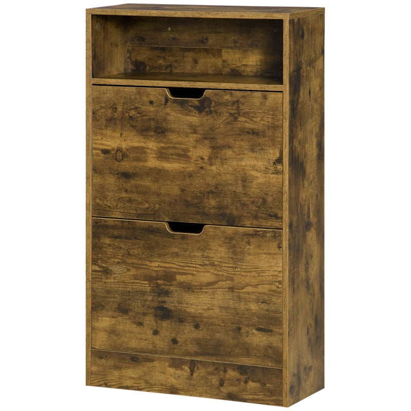 Rustic Brown Shoe Cabinet with Flip Doors and Drawers