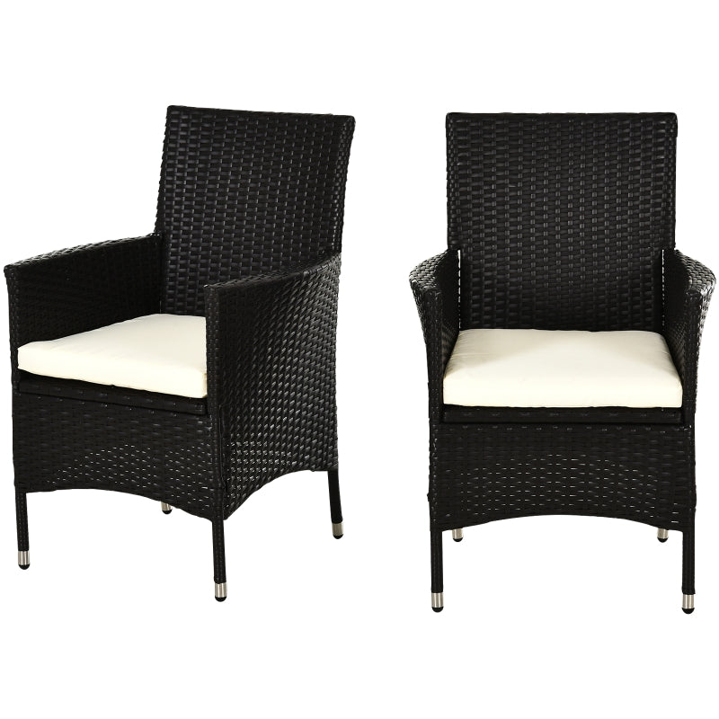 Rattan Armchair Set with Armrests and Cushions - Deep Coffee