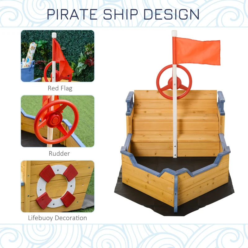 Wooden Pirate Ship Sand Pit - Blue Outdoor Kids Sandboat Playset