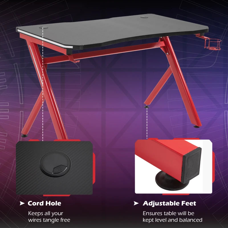 Red Gaming Desk with LED Light and Accessories