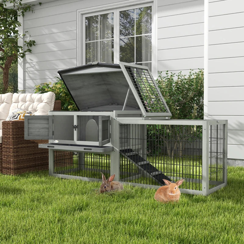 Grey Wooden Rabbit Hutch with Outdoor Run