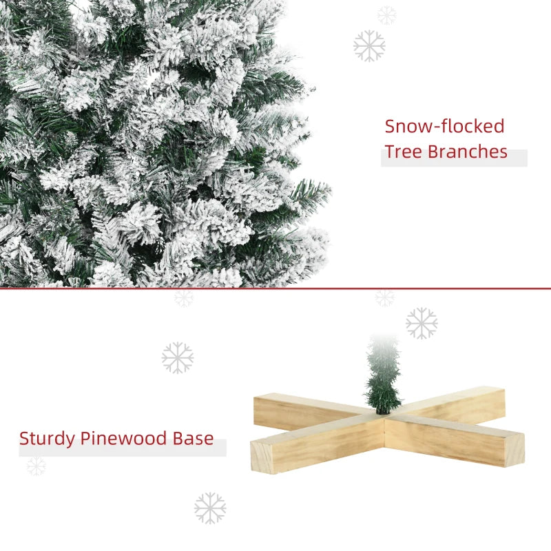 6 Ft Snow Flocked Green Christmas Pencil Tree, Realistic Branches, Auto Open