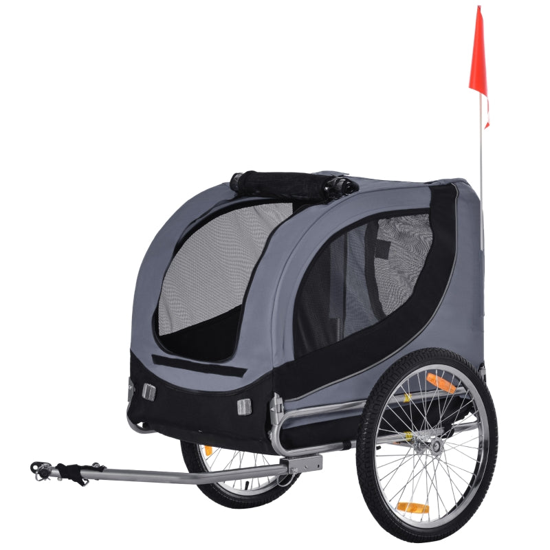 Steel Dog Bike Trailer Pet Carrier - Grey/Black