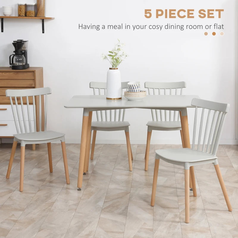 Grey 5-Piece Dining Set with Beech Wood Legs for Small Kitchens